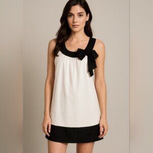 Arden B Dress S NEW White with Black Satin Bow Trim Stretch NWT $128